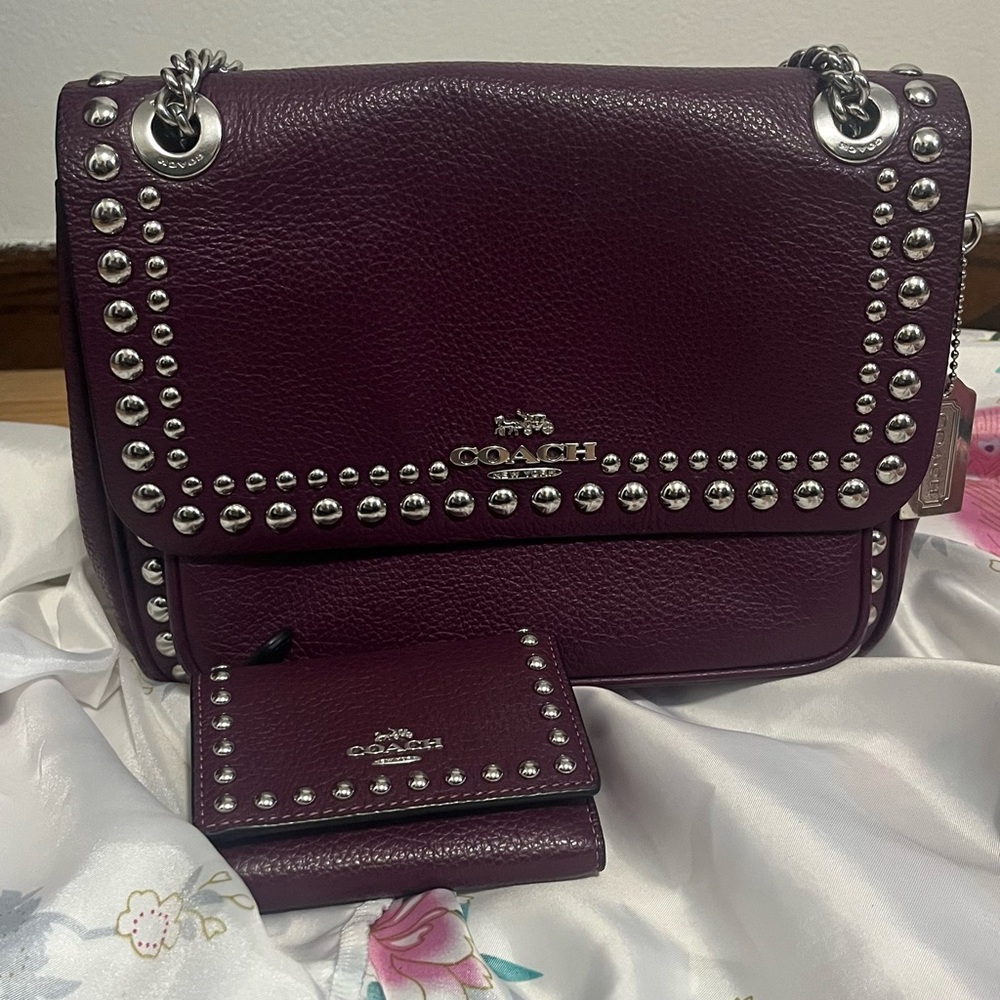 Coach Purple Studded Women's Klare crossbody and wallet
